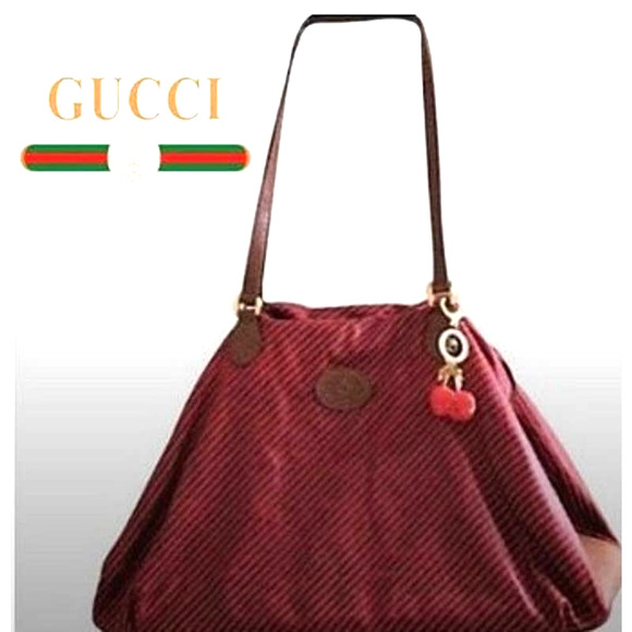 Rare Gucci Tote XL Shoulder Bag Brown Red Striped Vintage Limited Edition Glam - Picture 2 of 15